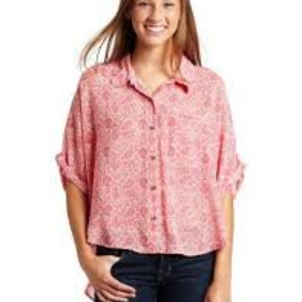 Volcom oversized dolman hi low paisley button top